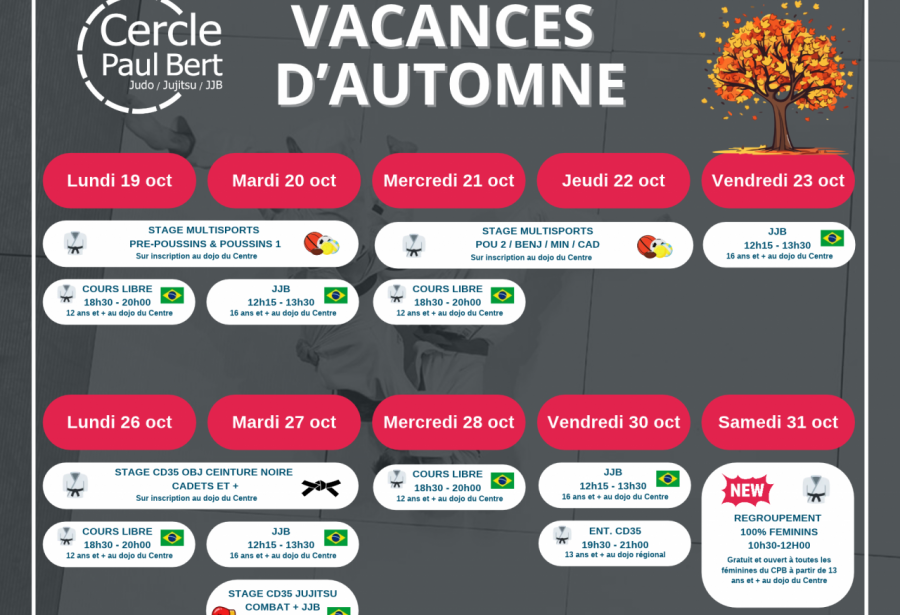 Planning vacances d'automne